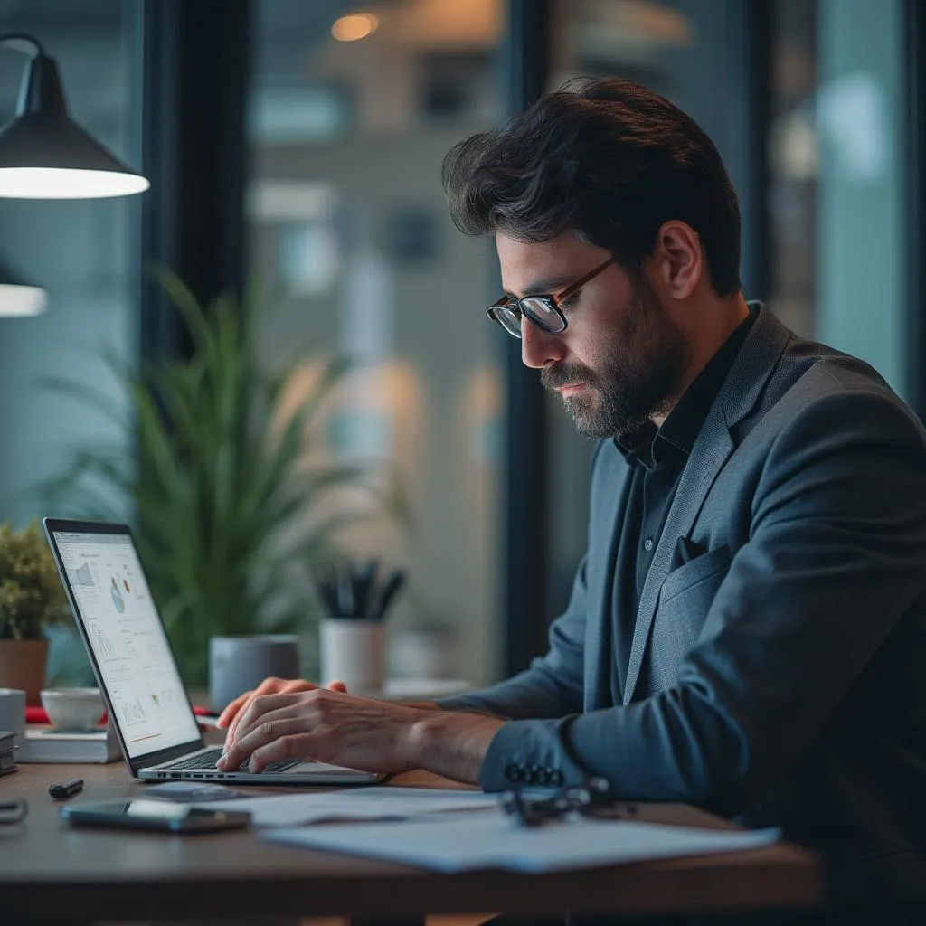 Consultor individual trabajando en análisis detallado